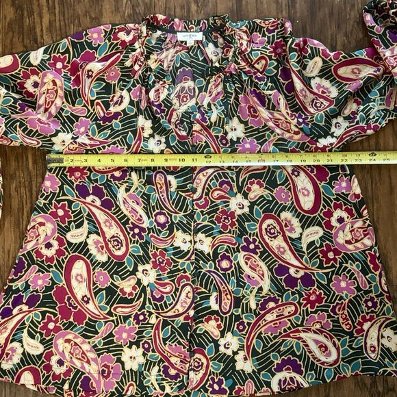 Umgee Top Paisley Blouse Button Front Ruffle Balloon Sleeve Womens Size Large - Picture 13 of 14